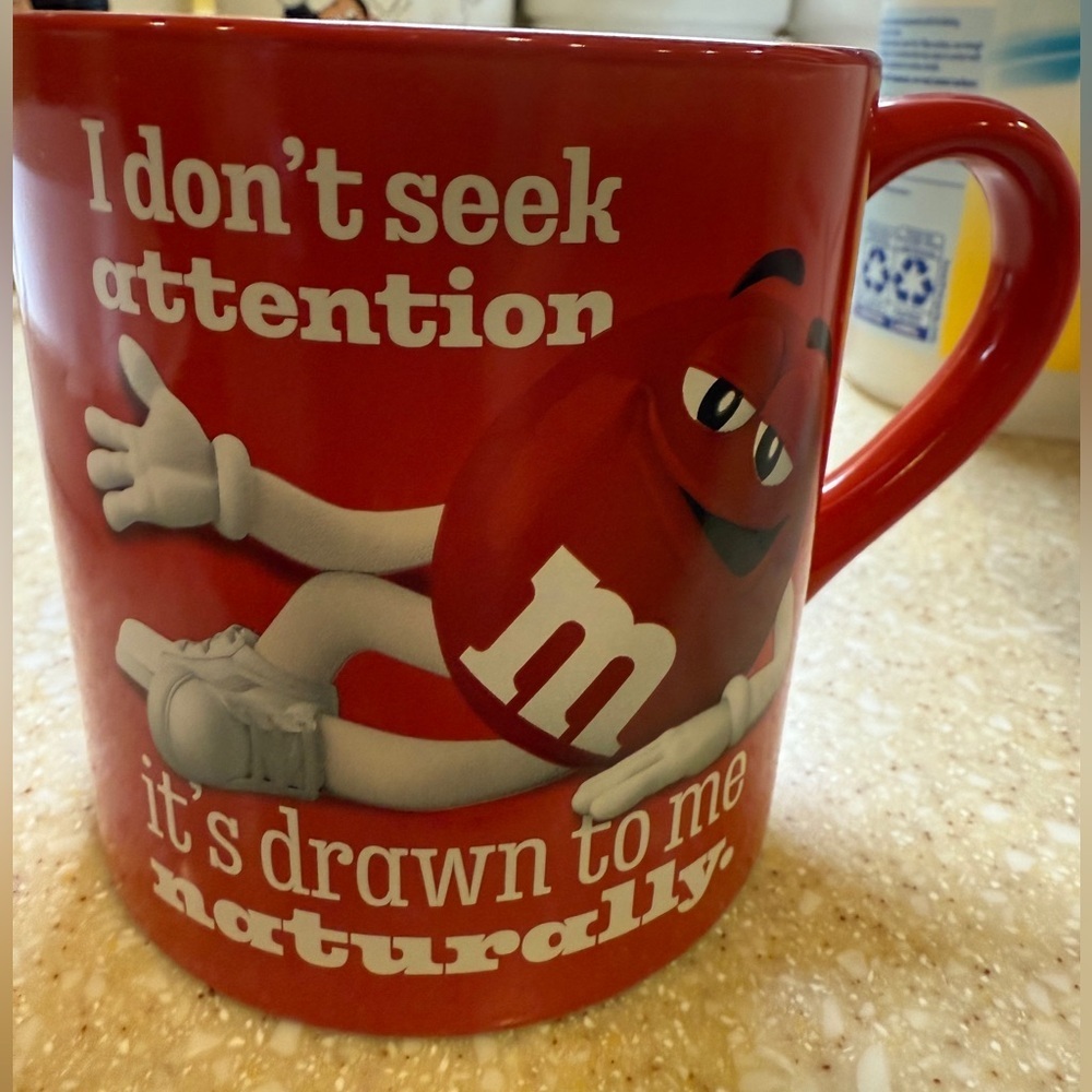 M&M'S Red Character Mug I don’t seek attention it’s drawn to me naturally 2023